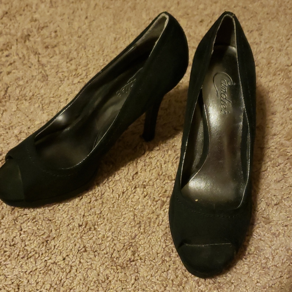 Candies black high heel open toe dress shoe